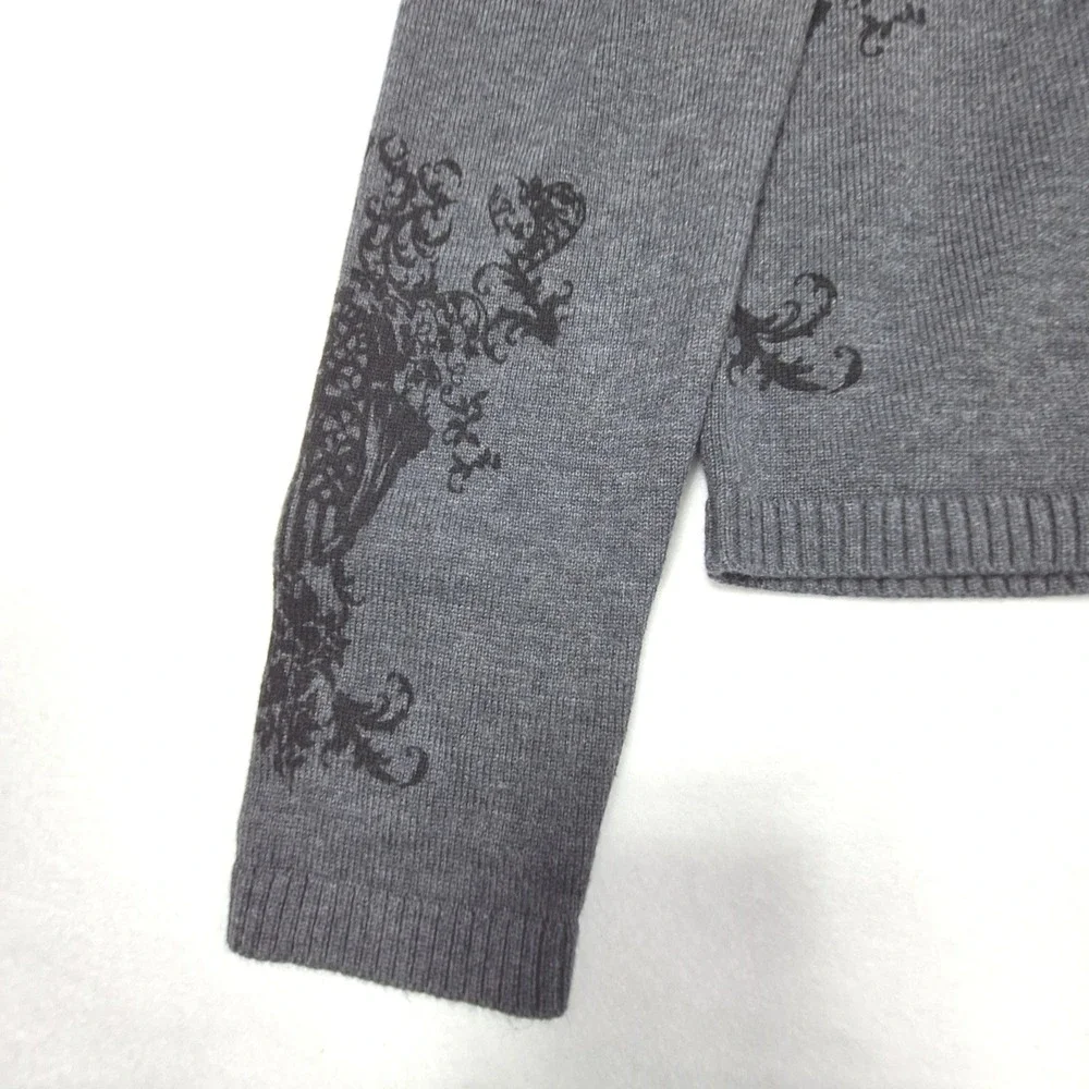 Disturbia Nia Puff Sleeve Printed Arch Knit Cardigan Womens XL Soft Goth